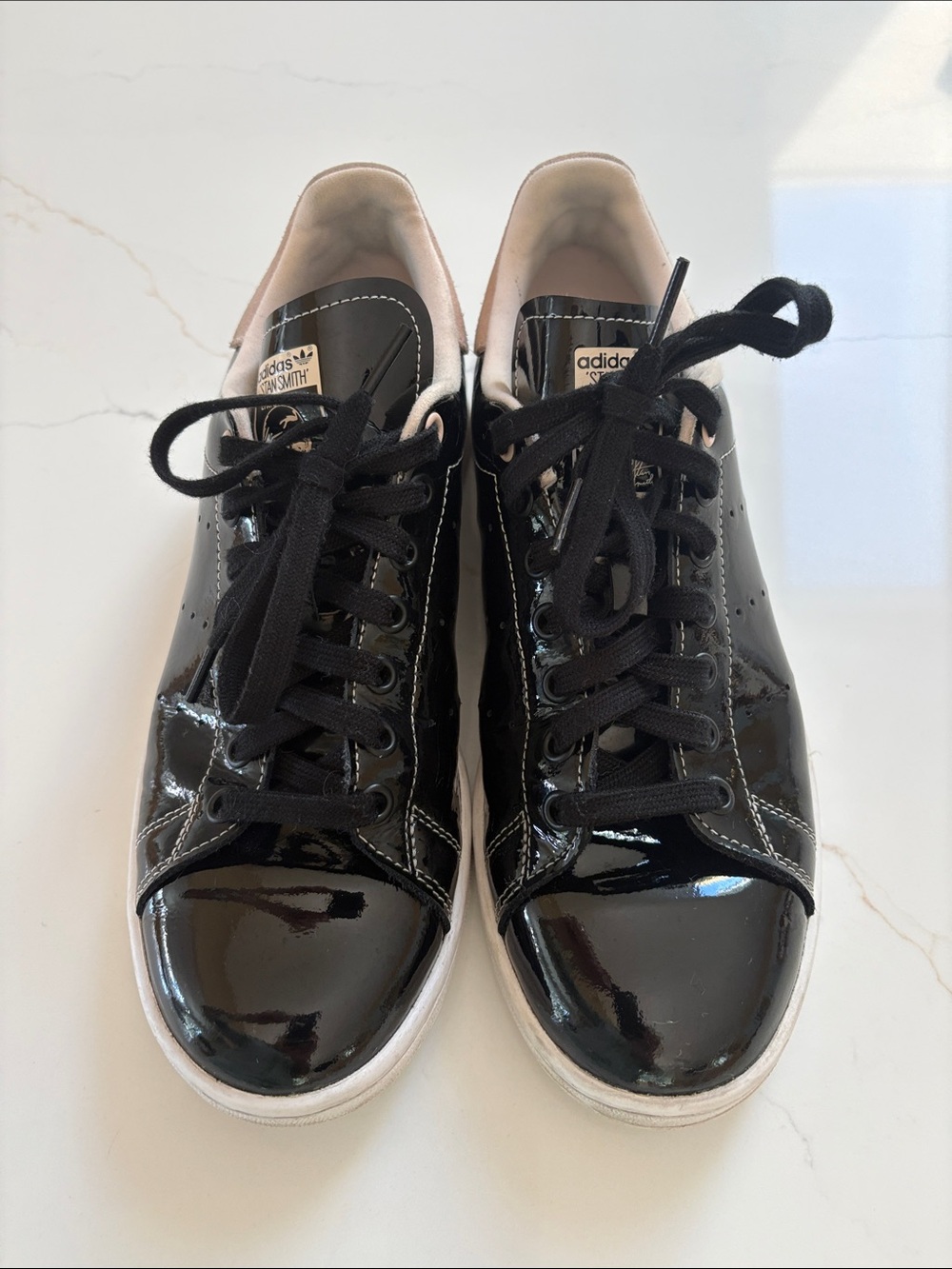 adidas Black Patent Leather Sneakers with White Soles